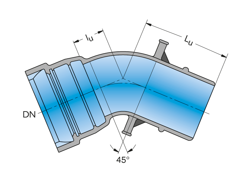 VRS Krokrör 45°, 1 muff i DN100-DN400.